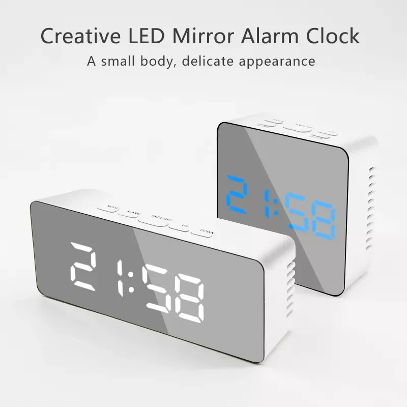

Mirror Digital Alarm Clock Night Lights Thermometer Wall Clocks Lamp Square Rectangle Multi-function Table Watch USB/AAA