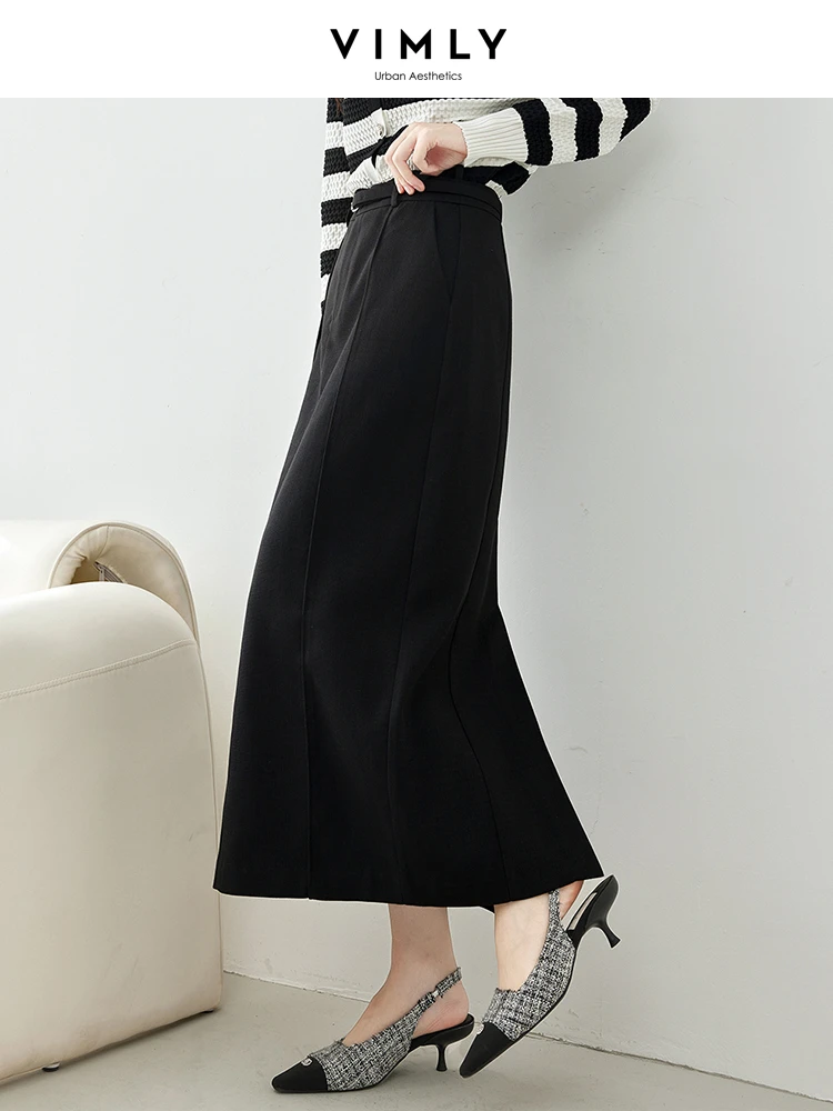 Женская прямая Макси-юбка с разрезом Vimly черная однотонная Повседневная