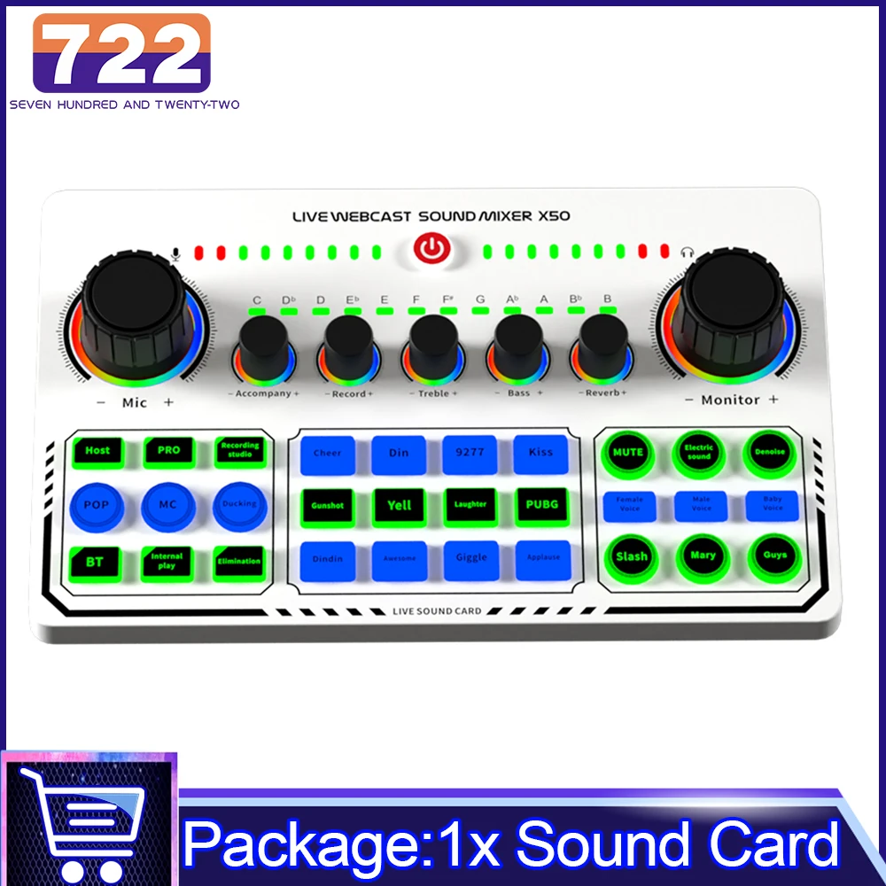 

Профессиональная звукозаписывающая звуковая карта X50, Bluetooth DJ-микшер, 16 звуковых эффектов, звуковой микшер для прямой трансляции