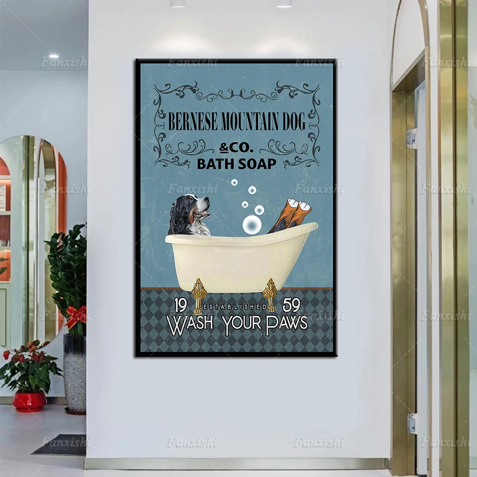 Винтажные картины для домашнего декора в виде собаки и ванны на холсте настенные