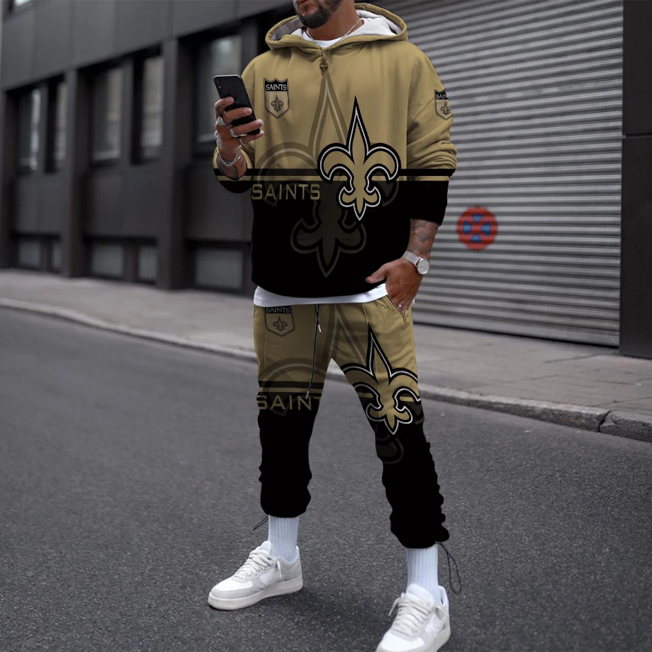 

Зимний мужской комплект с толстовкой и капюшоном, винтажный свитшот с 3D-принтом, Модный пуловер для отдыха, Мужская одежда, комплект спортив...