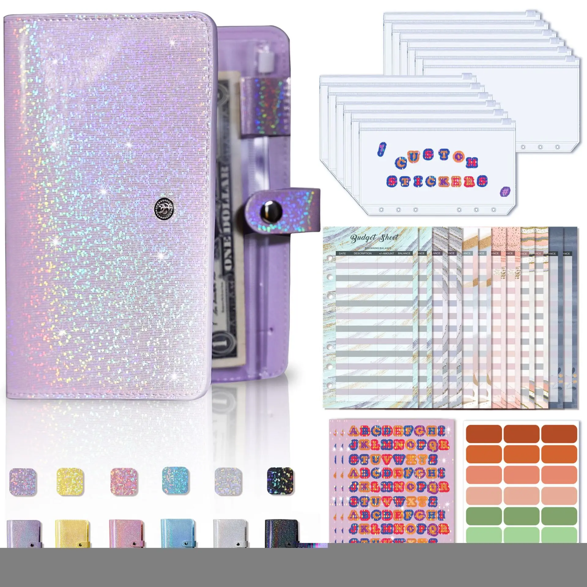 

A6 Binder Soft Leather Binder Budget Planner Cash Envelope Binder with Budget Envelopes Pockets Cash Envelope Wallet Budgeting
