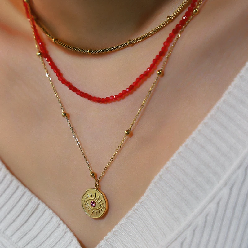 

GD French Vintage Stainless Steel Evil Eye Coin Pendant Necklace 18 K Gold Color Zirconia Necklace for Women Jewelry Gift 2022