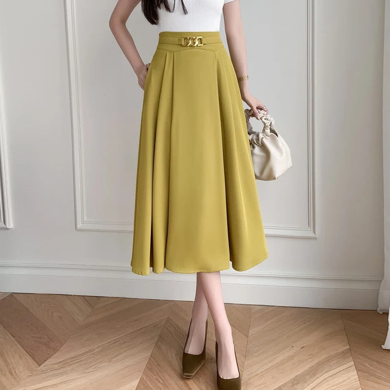 

Vintage Skirt 2023 Summer Long Skirt A-line Ruffles Black Skirt High Waisted Large Swing Women Skirt OL Korean Fashion Clothing
