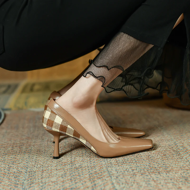 

Женские туфли-лодочки из натуральной кожи, с квадратным носком, 22-2022 см