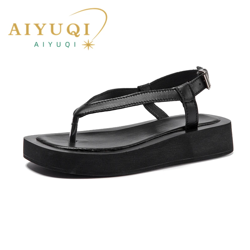 AIYUQI Flip-toe Sandals Women Genuine Leather 2023 Summer New Flat Roman Sandals Women Large size 41 42 43 beach sandals women