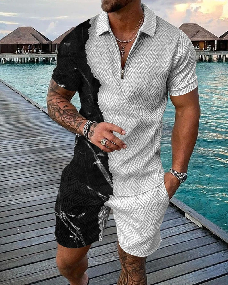 

Men's Tracksuit Casual Summer Short Sleeve Polo Shirt and shorts Suit two-Piece Set Male Clothing Streetwear Clothes for Men