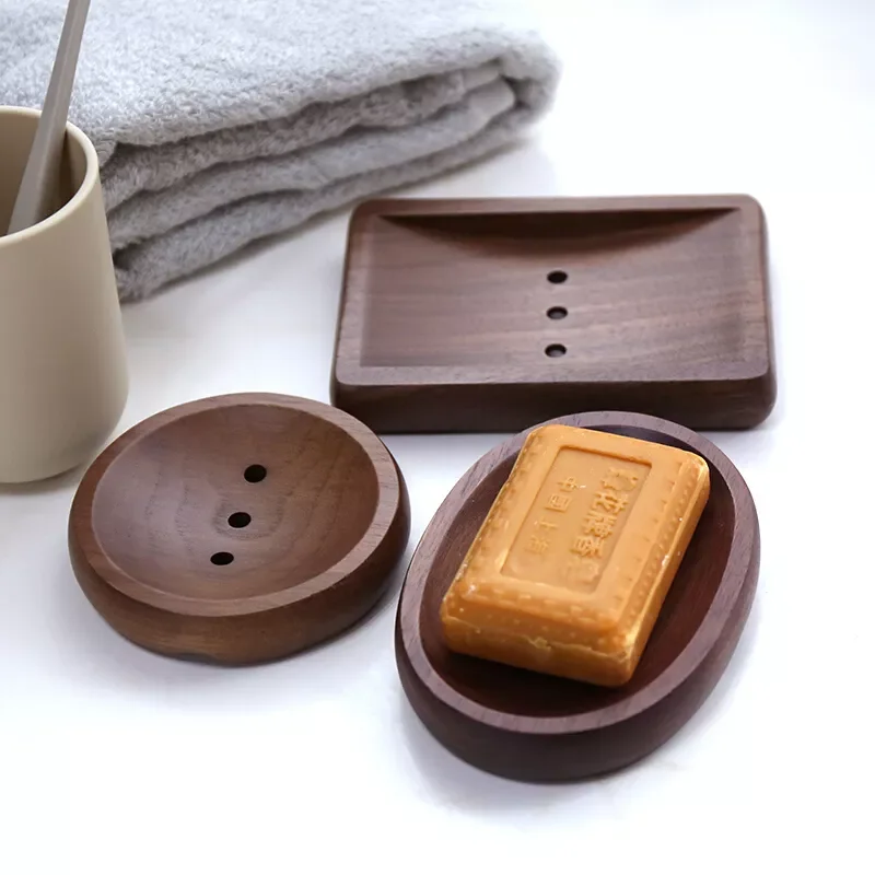 

2022New Walnut Wooden Soap Dish For Bathroom Shower Drain Soap Holder Bathroom storage Rack Birthday Gift
