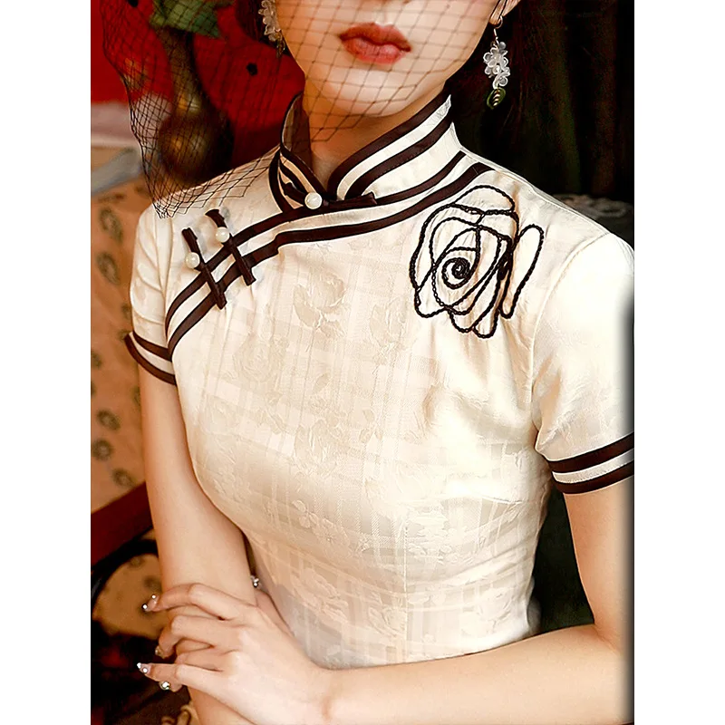 Китайский белый чонсам новинка 2023 улучшенное Ретро Старое шанхайское длинное