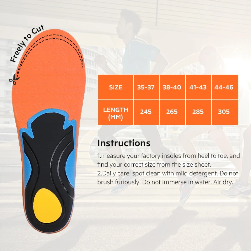 3ANGNI Unisex Sport  Insoles Arch Support Orthotic Running Inserts  Flat Feet Shoe Pads Cushion with Shock Absorption
