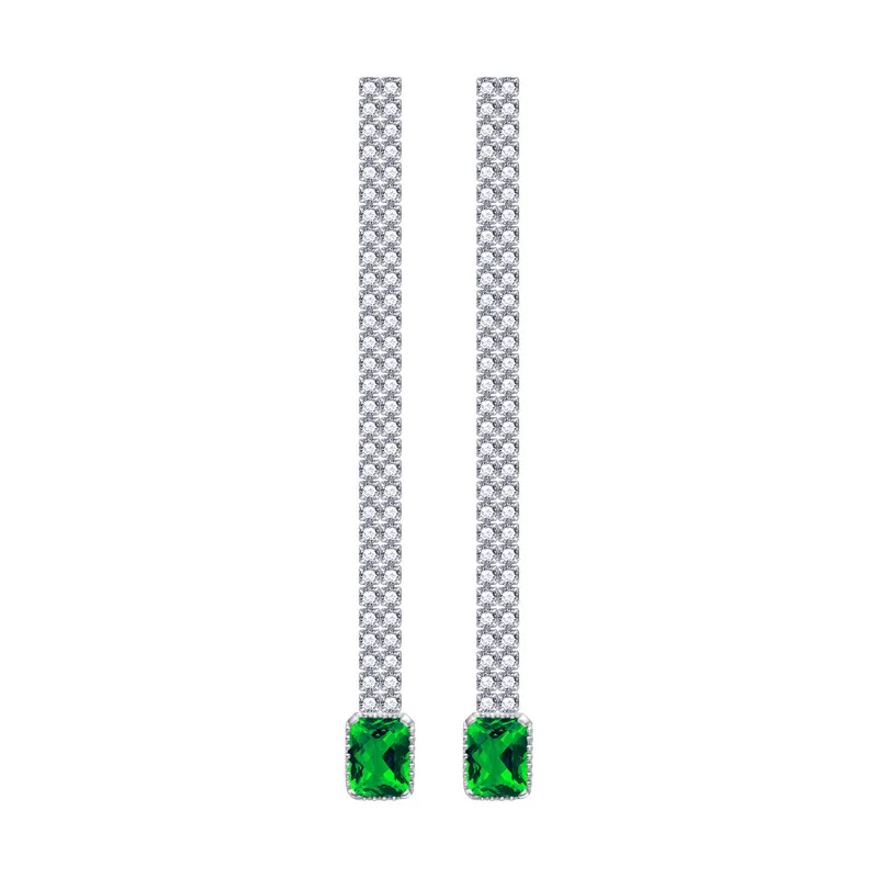 

2023 European and American fashion S925 sterling silver long rectangular emerald earrings earrings female OL earrings