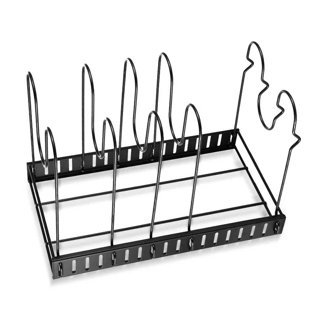 

Adjustable Kitchen Countertop Pan Rack Pot Organizer with Iron Cookware Chopping Board Skillet Holder for 8 Tiers