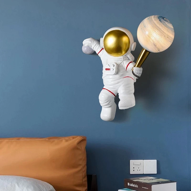 

Modern Wall Lamp For Living Room Bedroom Children's Room Bedside Decor Wall Sconce Nordic Astronaut Model Round Moon Wall Light