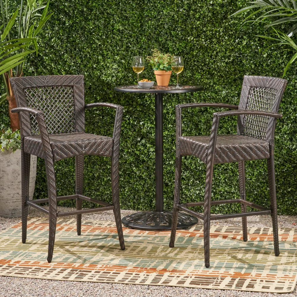 

Royce Outdoor 46" Wicker Barstool, Set of 2, Multi Brown