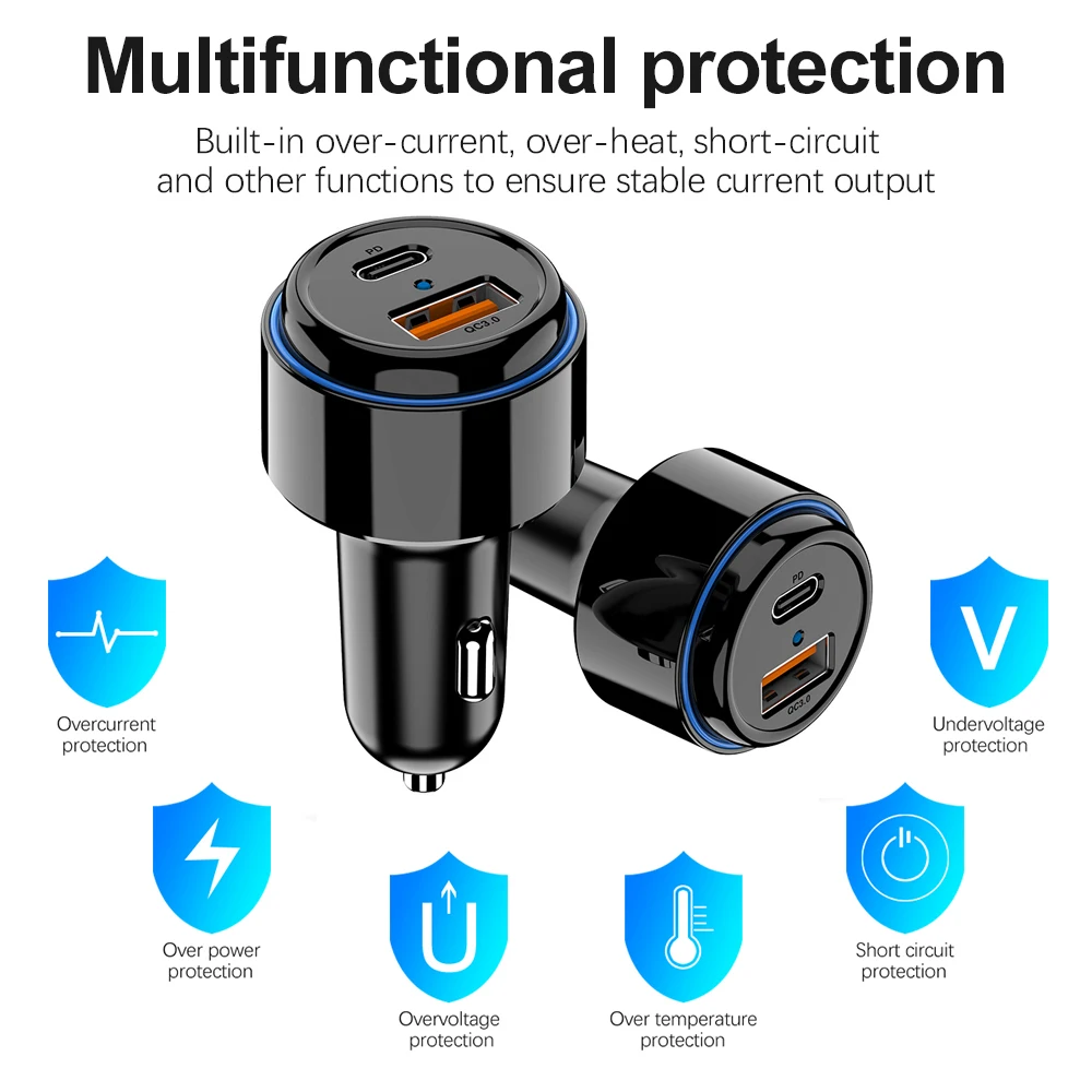 Автомобильное зарядное устройство с 2 портами USB быстрая зарядка QC3.0 45 Вт