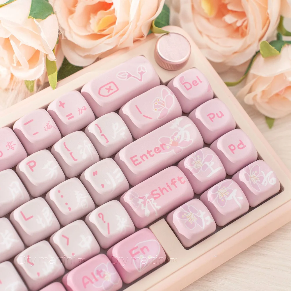 Набор розовых колпачков для клавиш MOA PBT 131 тема вишневого цвета аксессуаров