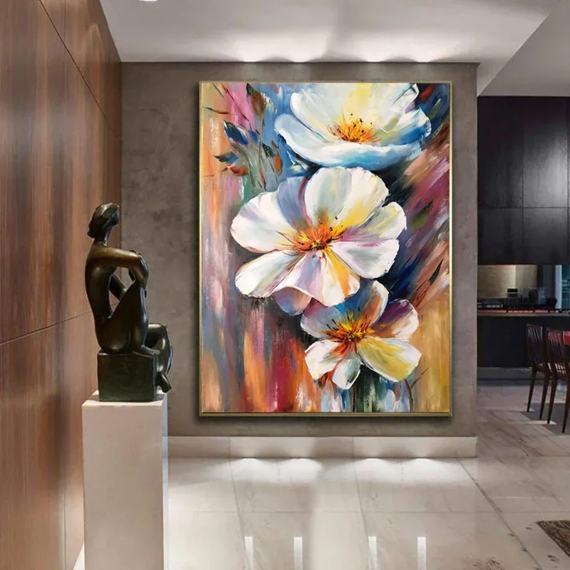 

Hot Abstract Flowers Canvas Oil Painting Flower Floral Wall Art Painting Large Wildflowers Artwork Minimalism Living Room Home