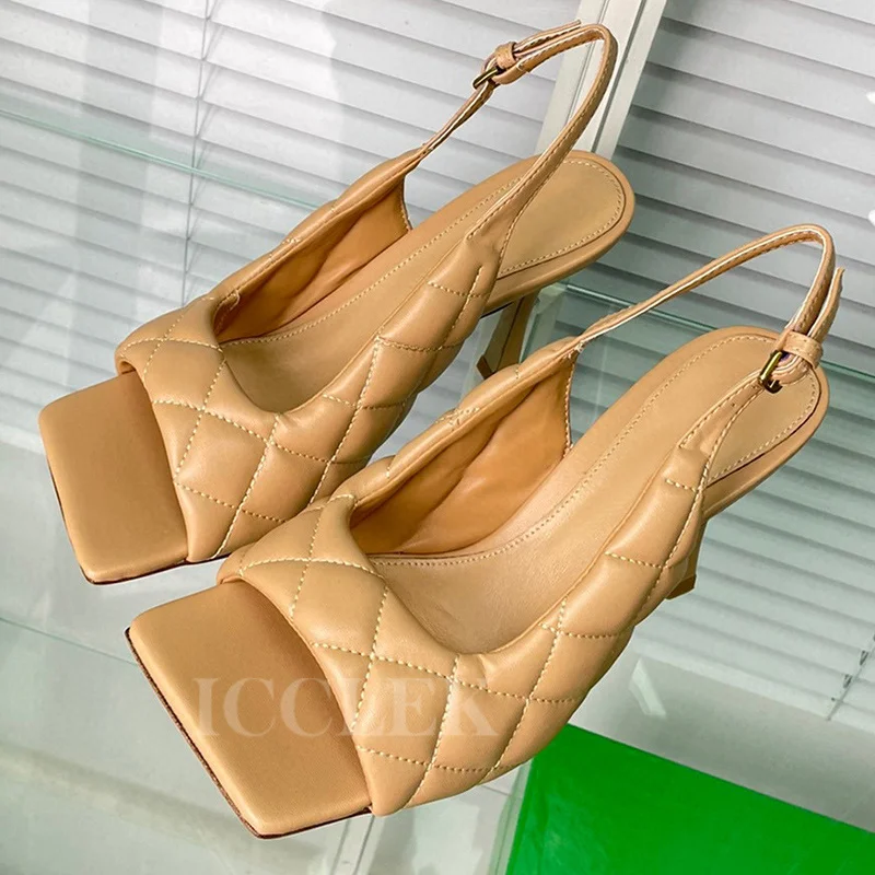 

Женские сандалии на высоком каблуке, элегантные туфли-лодочки с квадратным носком, с прострочкой, с открытым носком, лето