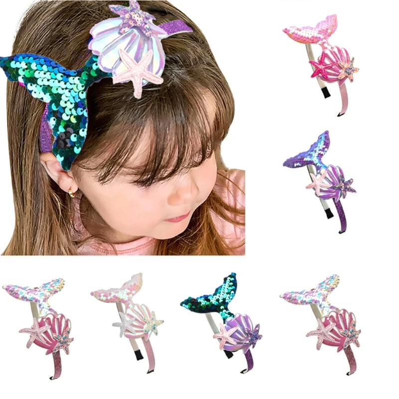

2023 Sweet Girls Hairband Sequin Shells Mermaid Headband Baby Girls Hair Accessories Handmade Headdress Party Supplies X90C
