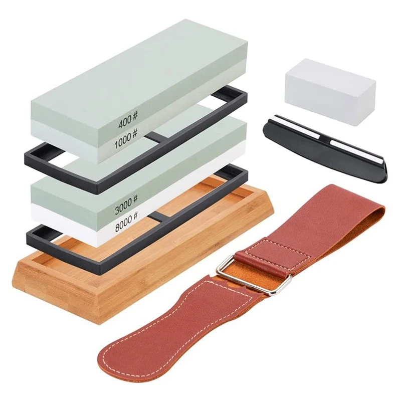 

Whetstone Set-Premium Whetstone Sharpener Stone 2 Side Gravel 400/1000 3000/8000-Whetstone Set
