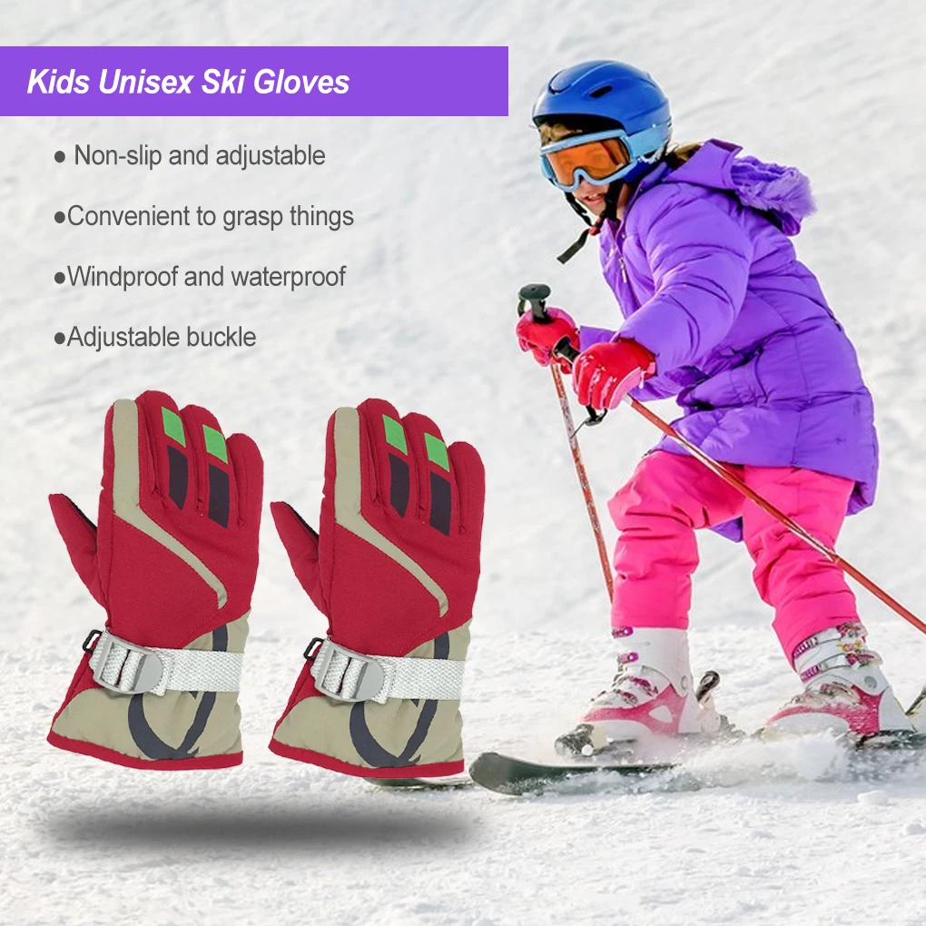 

1 Pair Ski Gloves Kids Waterproof Spliced Protector Outdoor Sports