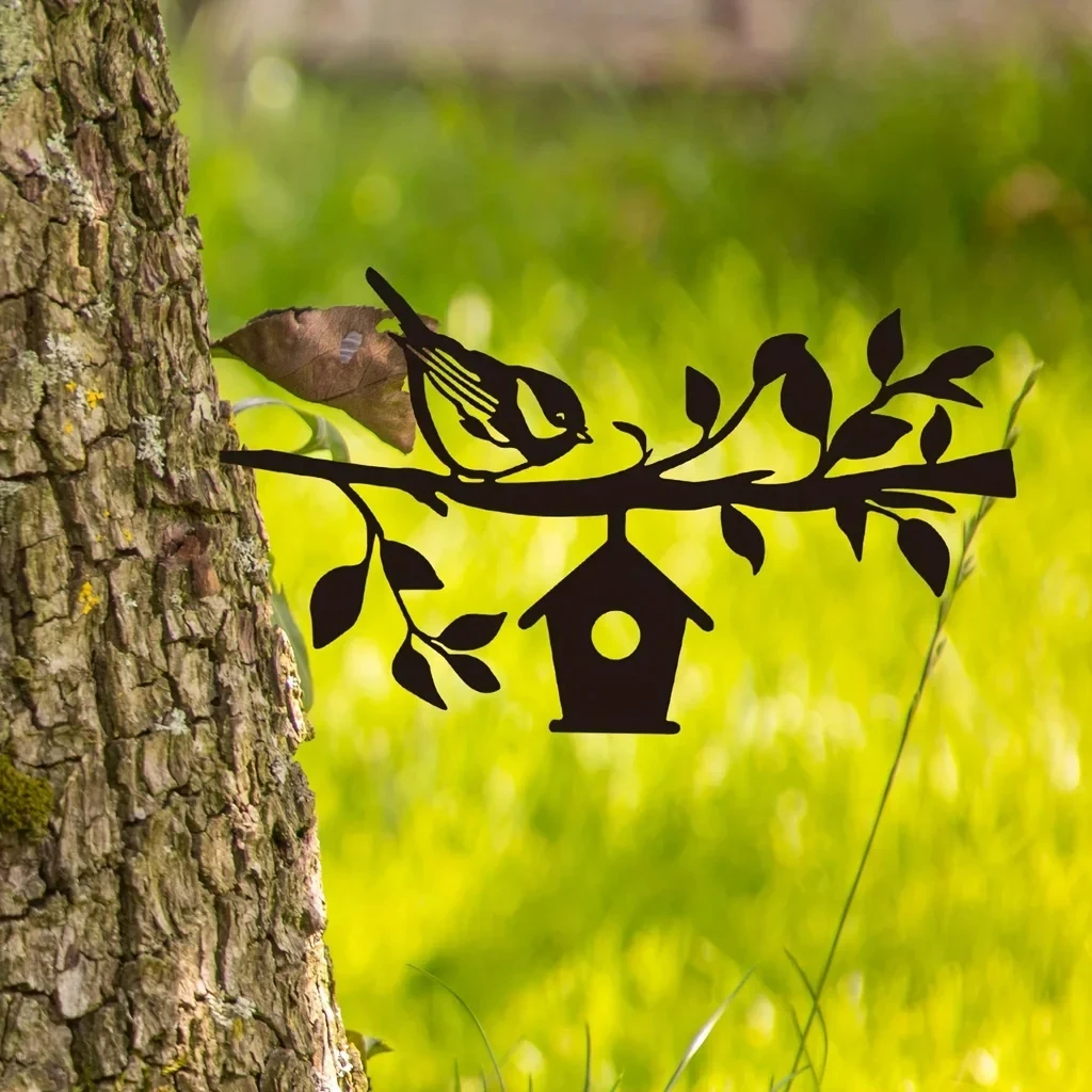 Ddpnkl Металлический Силуэт Садовый Кол Художественное Украшение Двора Дерево