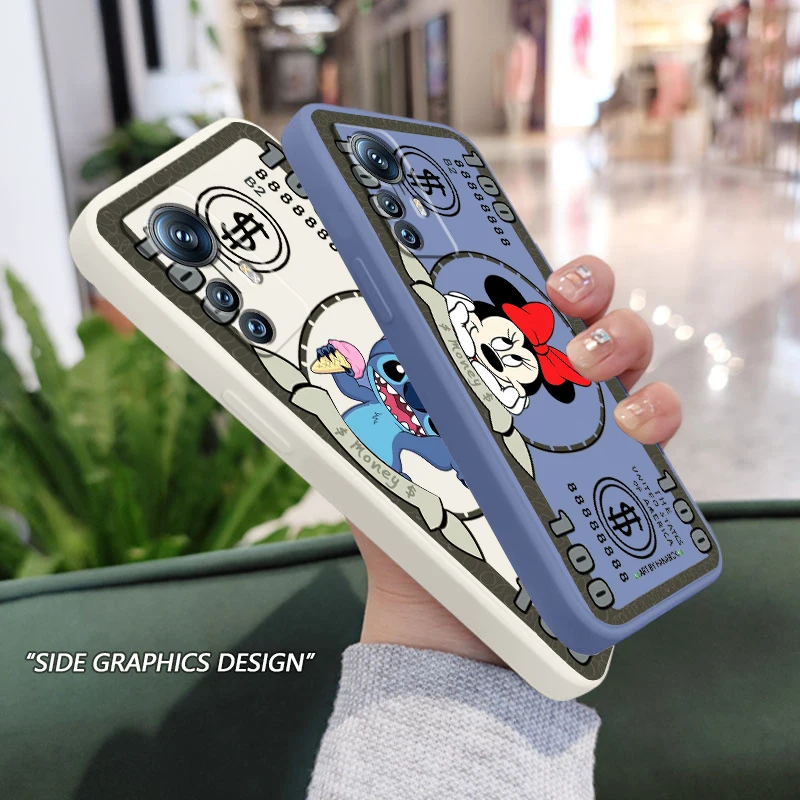 

Mickey Minnie Stitch Dollar Liquid Rope Phone Case For Xiaomi Mi 12S 12X 12T 12 11i 11T 11 10 10S 10T Pro Lite Ultra 5G Cover