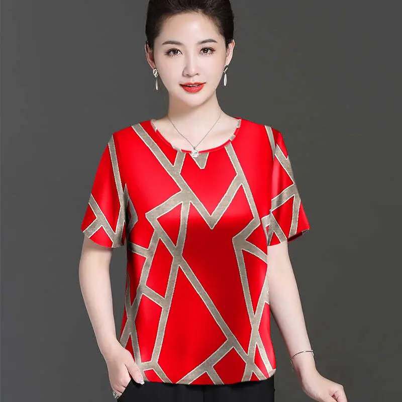 

Футболка женская оверсайз с геометрическим принтом, универсальная Свободная рубашка из вискозы, с круглым вырезом, Уличная Повседневная ви...