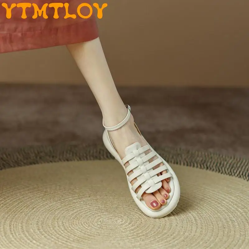 

Летние сандалии 2022, новый дизайн, модные ранние сандалии, классическая плетеная мягкая подошва с перекрестными ремешками, нескользящая пля...