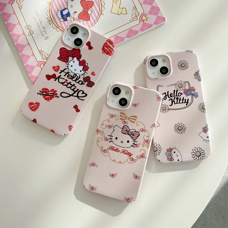 

Kawaii Sanrio Hello Kitty Phone Case Anime Cute Cartoon Character Girly Heart KTcat iPhone 12/13 Pro/14 Promax Toy for Girls