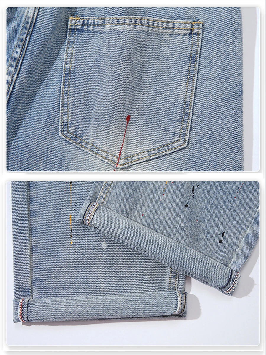 Four Seasons Men's Jeans High Street Loose Straight Ink Splash Trend Wide Leg Pants Streetwear Men Ins Hot Sale Y2k Men’s Jeans