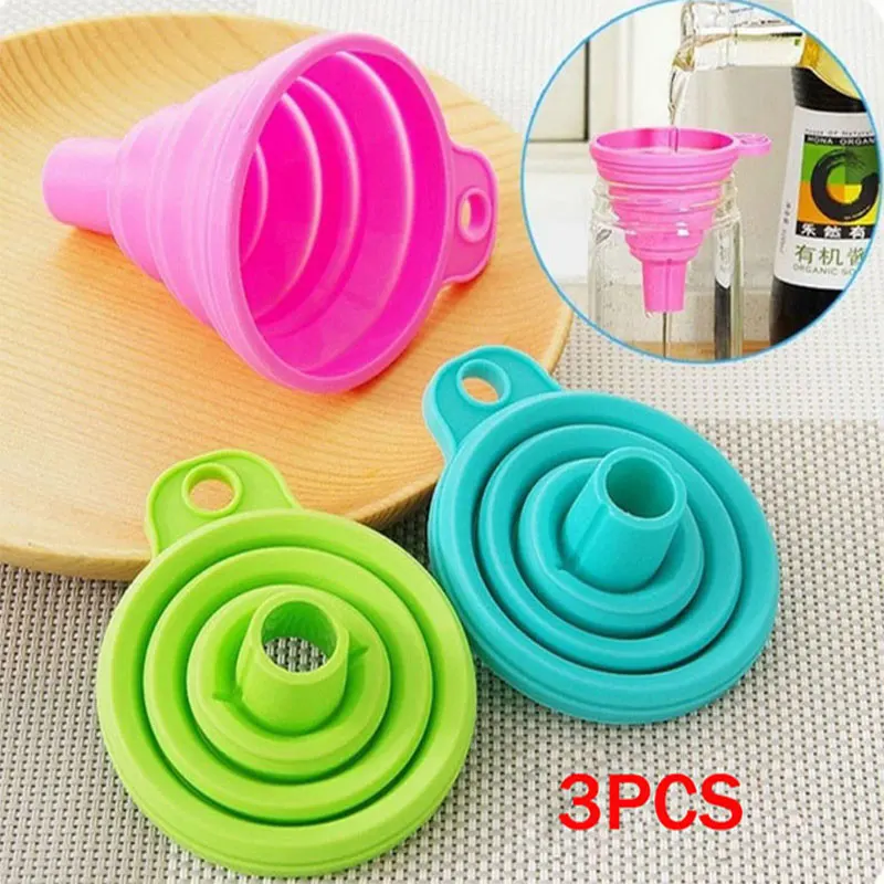 

3PCS Portable Silicone Folding Funnels Mini Collapsible Funnel Folding Funnels Liquid Dispensing Funnel Hopper Kitchen Tools