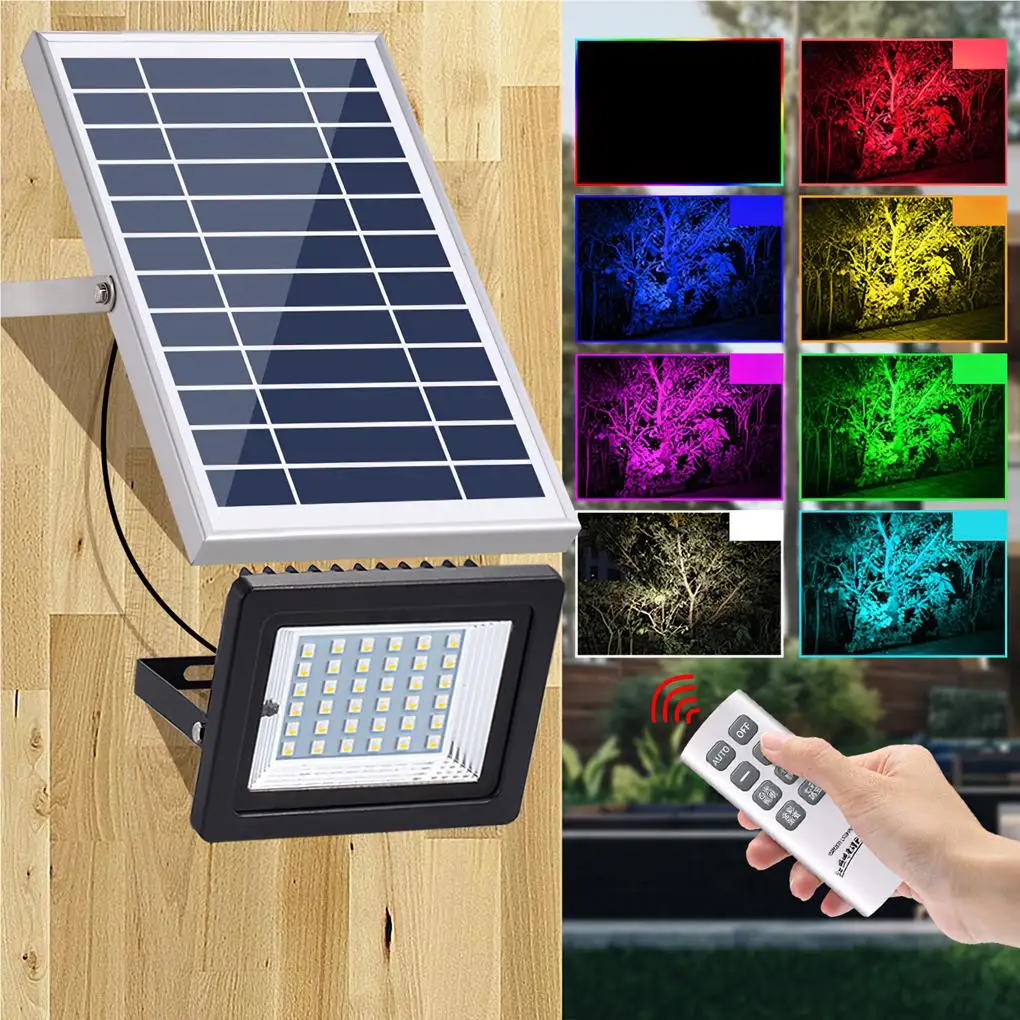 

Solar RGB Floodlight with Remote Control Outdoor Light 3 Modes Color Changing Lamp 36LED IP65 Waterproof Lights Lawn Yard