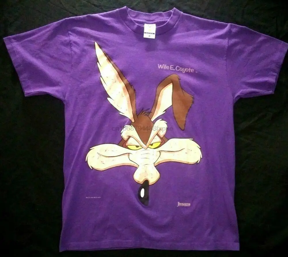 1993 Looney Tunes Wile E. Винтажная Мужская футболка с большим лицом фиолетовая размер L |