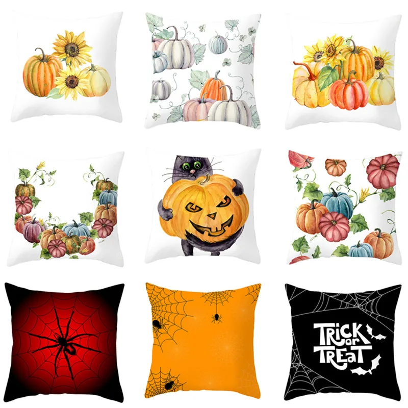 

45x45cm Halloween Party Gift Pumpkin Peach Skin Home Decoration Cushion Cover Waist Pillowcase