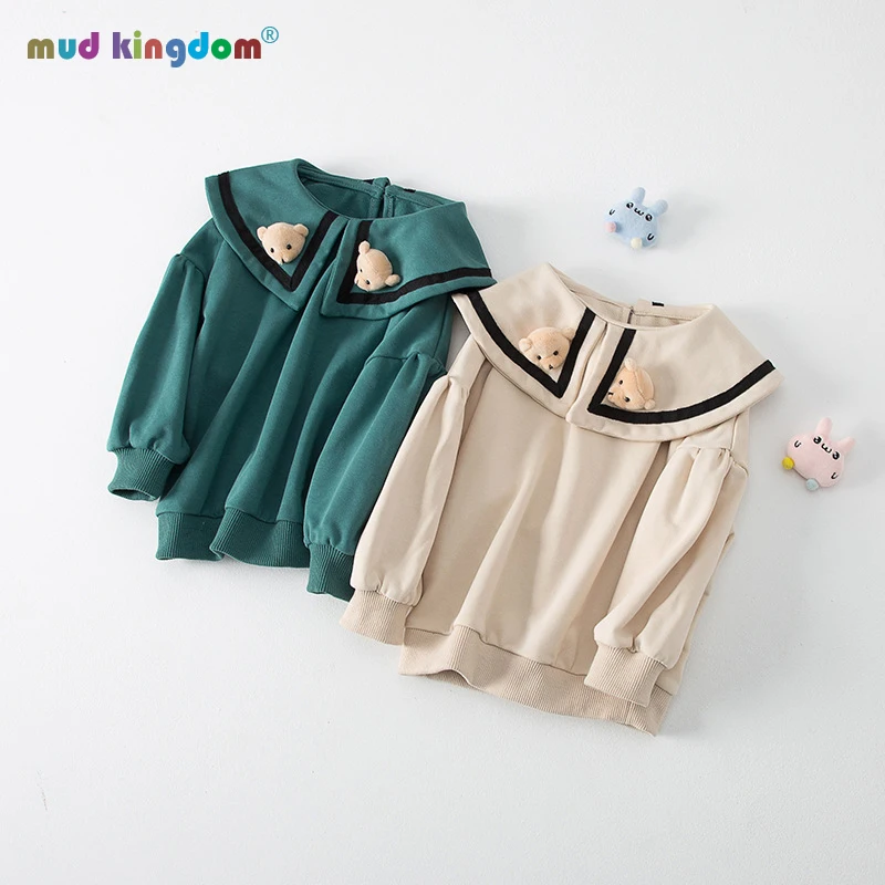 

Mudkingdom Sweatshirt for Girls Hoody Peter Pan Collar Bear Pullover Long Sleeve Top for Kids Child Clothing Spring Autumn 2-6T