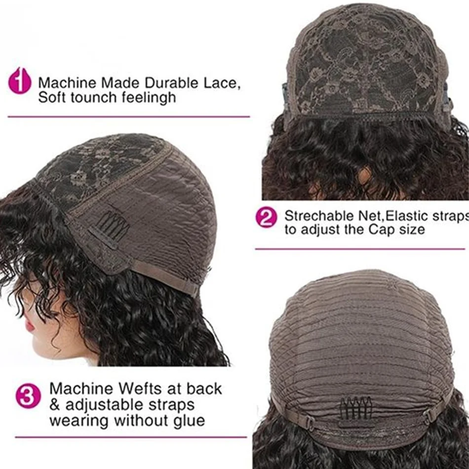 Парик Из Натуральных Волос С Волнистой Волной И Челкой Для Женщин Глубоких