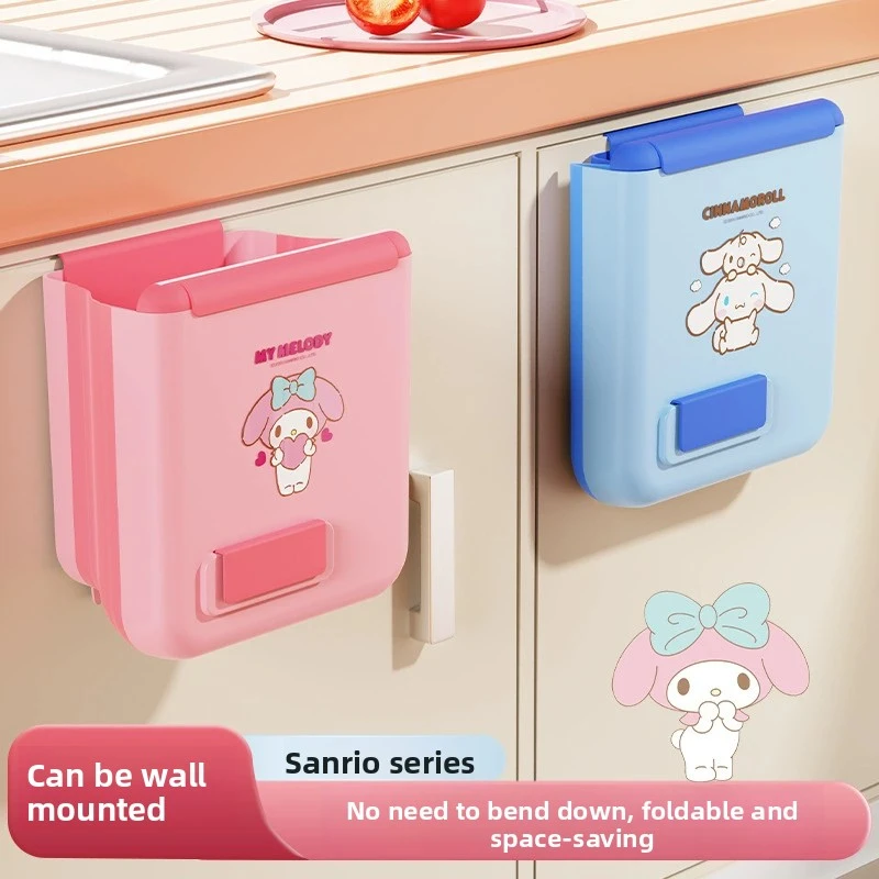 Фото Аниме-контейнер для мусора Kuromi My Melody Cinnamoroll, подвесной, складной, для автомобиля и дома, для столешницы и дверцы шкафа №1