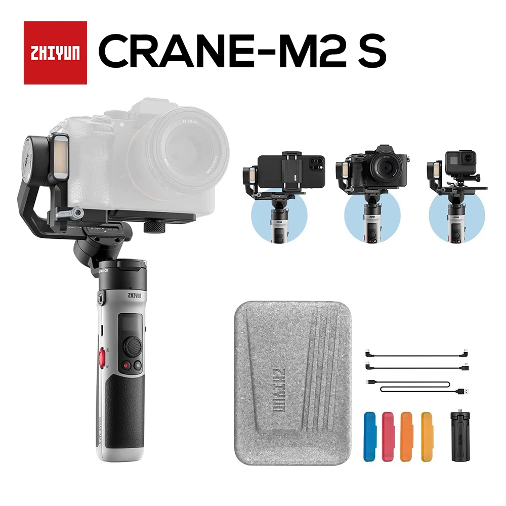 Tanie Zhiyun Crane M2S M2 S 3-Axis Handheld Gimbal Stabilizator Dla Lustra Compact Action Kamery Smartfonów IPhone
