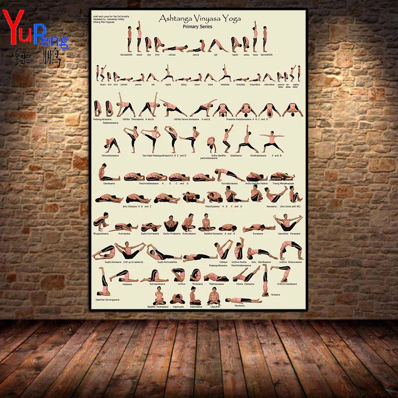 Тренажерный зал Йога Ashtanga Таблица позы здоровье плакаты и принты настенное