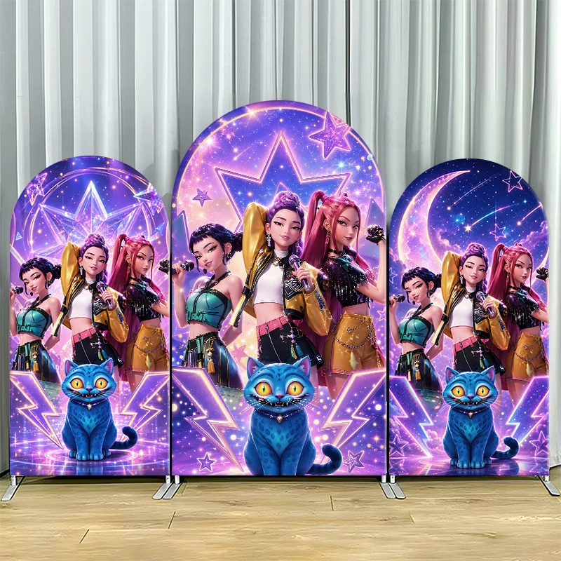 Фото Фон-баннер Kpop Demon Hunters Arch Backdrop CoverGirl Group для дня рождения, эластичный спандекс-фон для фотозоны, декор для вечеринки №1