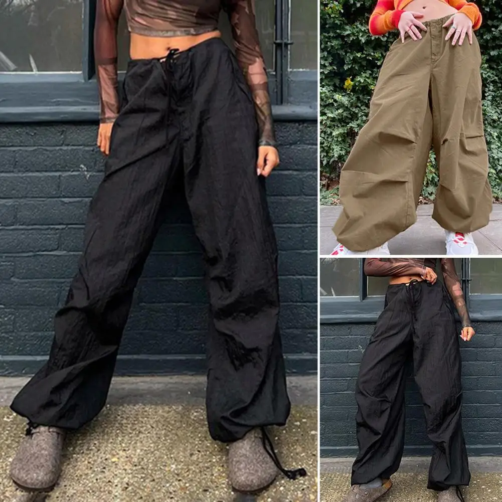 

Cargo Pants Solid Color Lace-up Summer Wide Leg Pockets Baggy Pants Streetwear