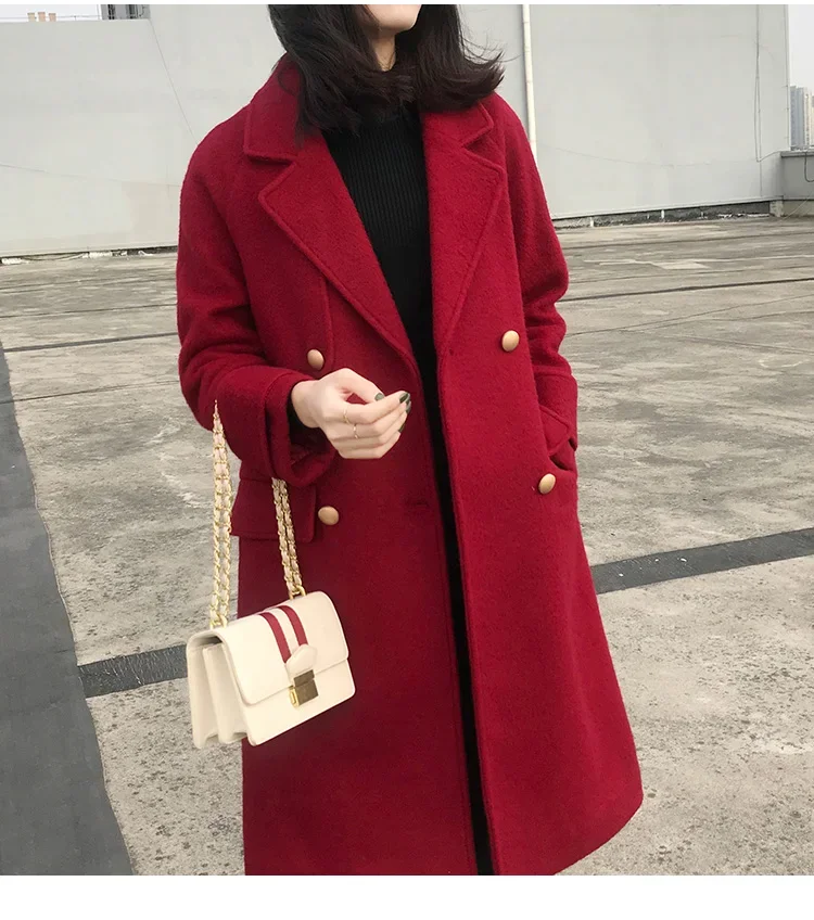 Женское шерстяное пальто средней длины бордовое черное темно-синее с