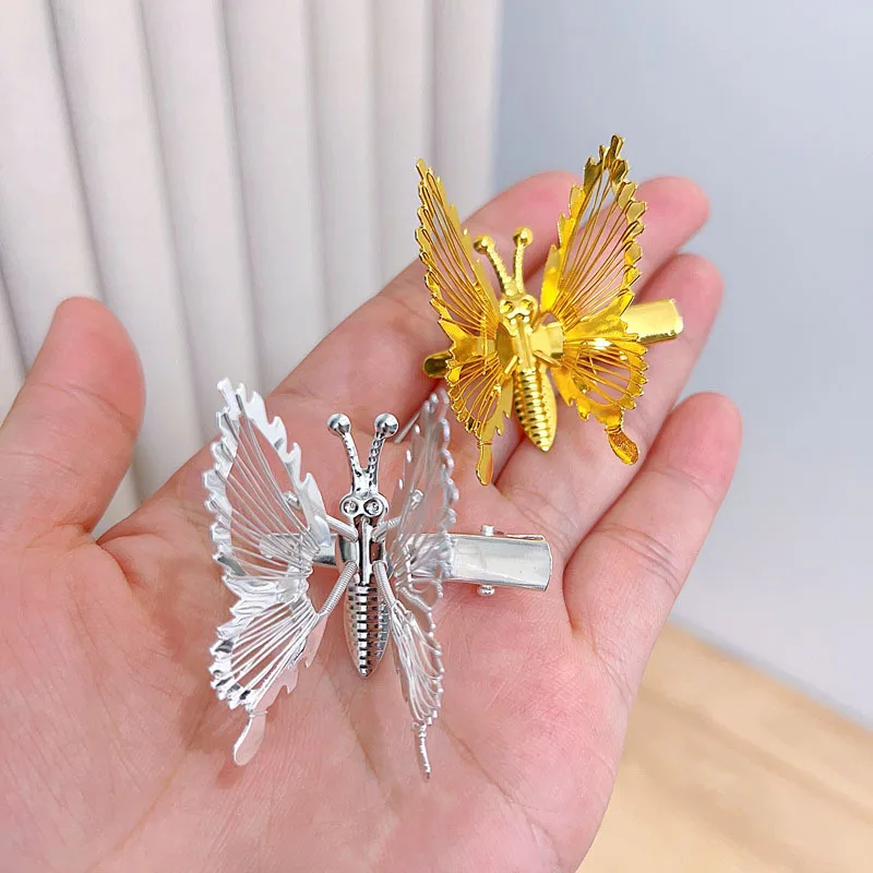 Трендовая элегантная металлическая полая заколка для волос с золотой бабочкой