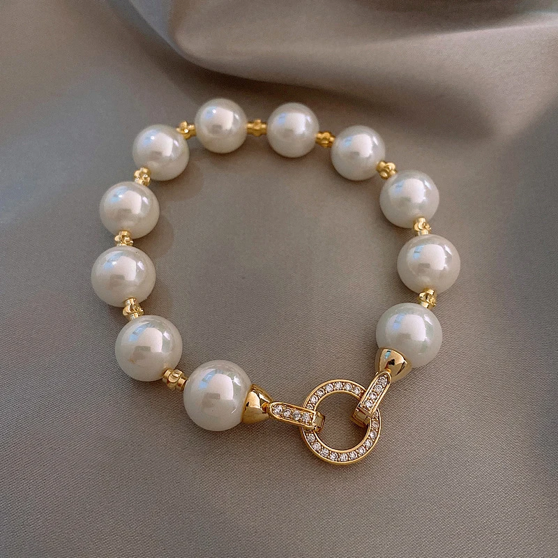 

Popular Natural Pearl Zirconia Connector Bracelets For Women Real Gold Plated Bracelet Trendy Lady Bangle Jewelry Accessories