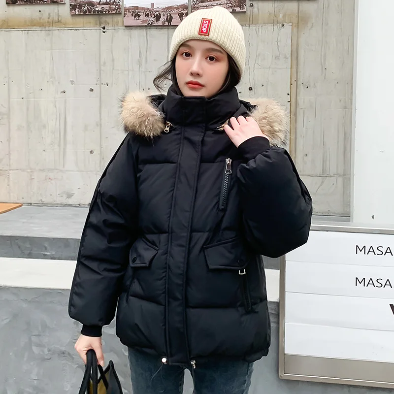PinkyIsBlack New Removable Hat Women Winter Jacket Hooded With Fur Collar Short Female Warm Thicken Winter Coat Parka Clothes
