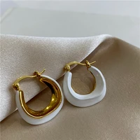fashion net red same style 2022 new white enamel geometric round square irregular hollow flower simple earring for women jewelry