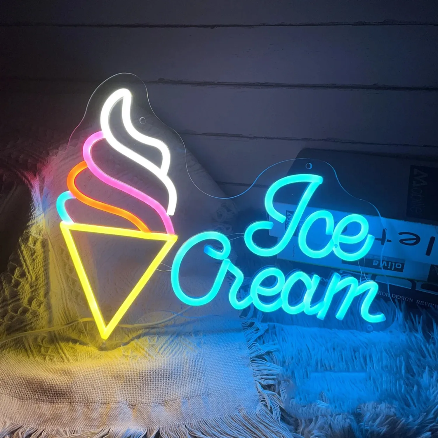 

Ice cream Bucket Neon Signs Ice Cream Shaped Summer Decoration Popsicle LED Neon Lights for Wall Decor Lights Lamp for Home Shop