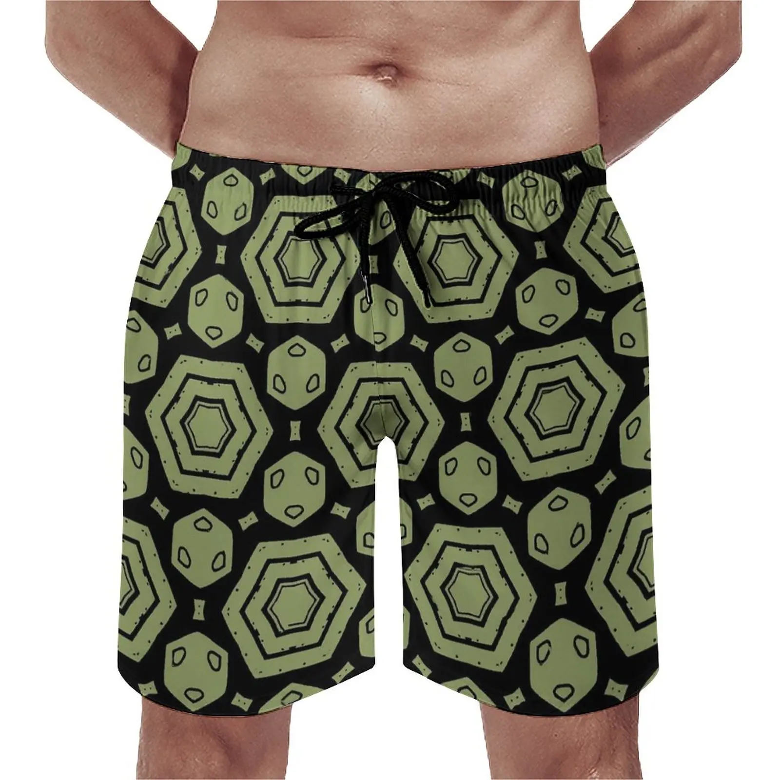 

Moss Green Print Board Shorts Hexagon Shape Fashion Beach Shorts Males Custom Sportswear Quick Drying Beach Trunks Gift Idea