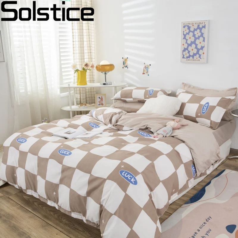 

Solstice Home Textile Bedding Sets Boy Girl Kid Teen Bedlinen Gray Plaid Duvet Cover Pillowcase Bed Sheet King Queen Full Twin